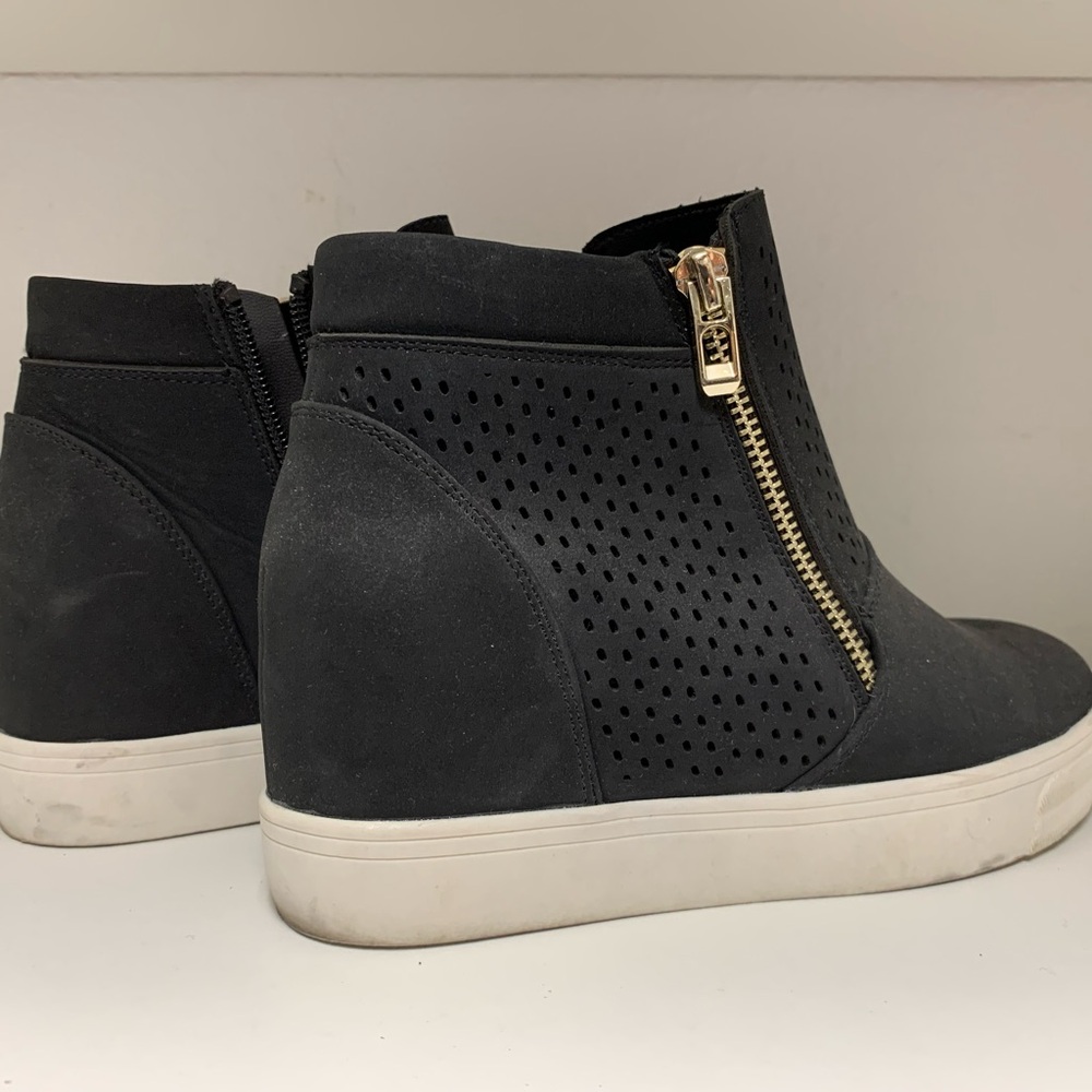 Call it Spring - Black Vegan Side Zip Wedge Sneakers Size 6